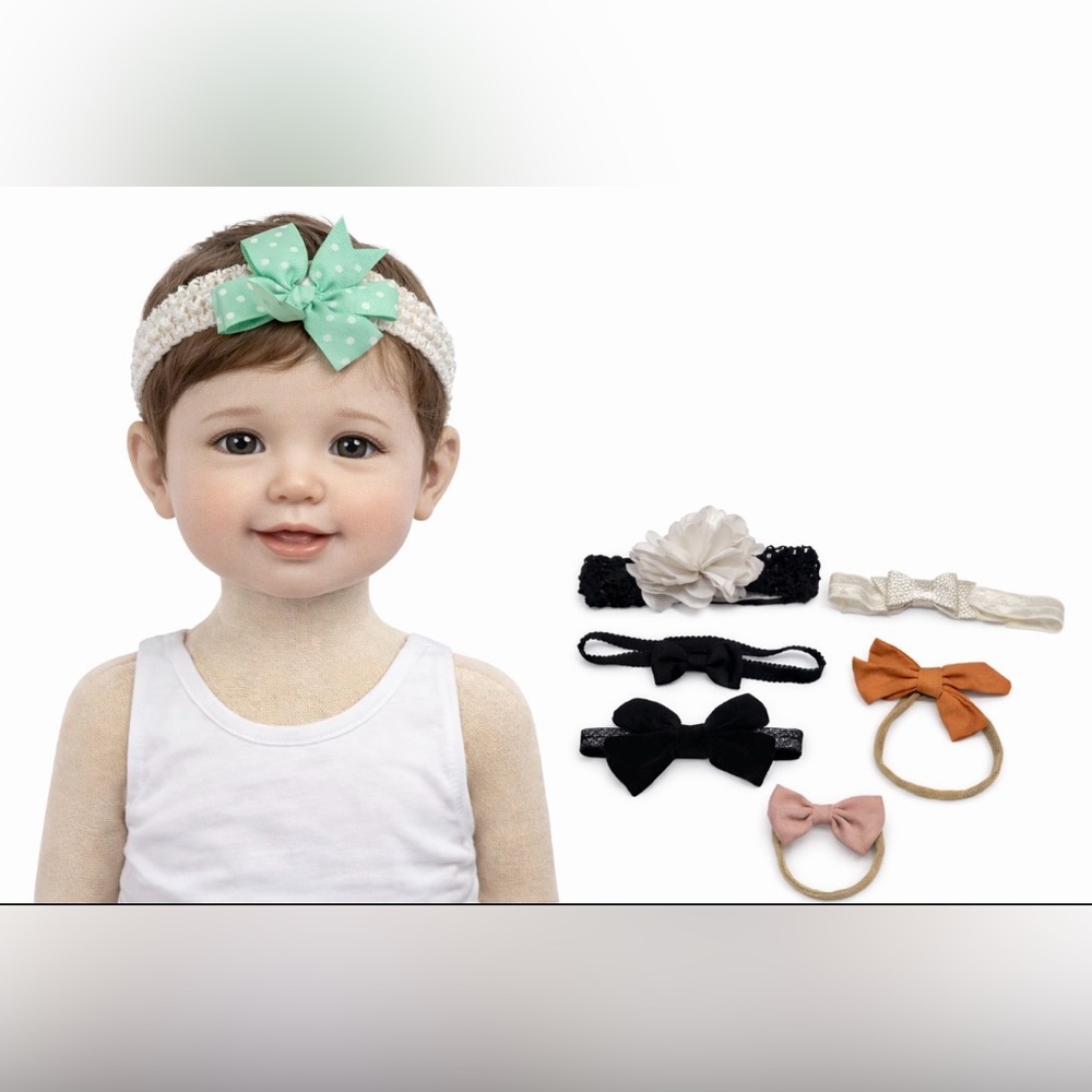 Lot of 7 Infant Headbands White Pink Orange Green Polka Dot Black Velvet